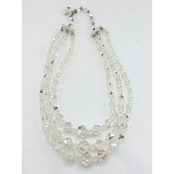 Vintage Jewelry - Vintage faceted crystal three strand necklace